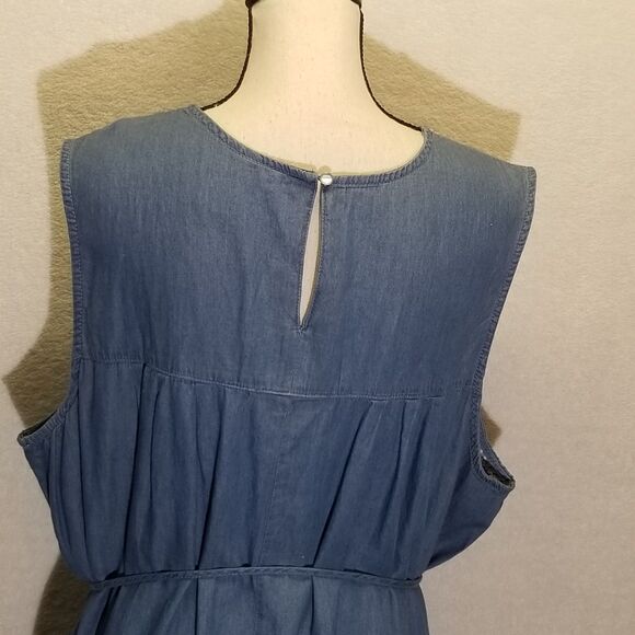 Faded Glory 3X Dress 100% Cotton Chambray Sleeveless Embroidered Floral Boho - Picture 4 of 8